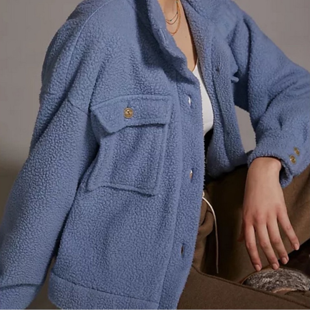 Anthropologie Daily Practice L Fleece Bomber Jacket Coat Lilac Blue